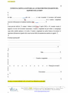 Modulo di Consegna Cartella Sanitaria al Lavoratore per Cessazione del Rapporto di Lavoro