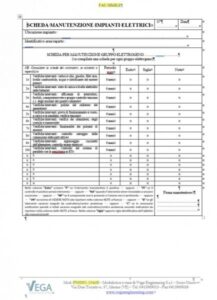 Scheda per la manutenzione del gruppo elettrogeno