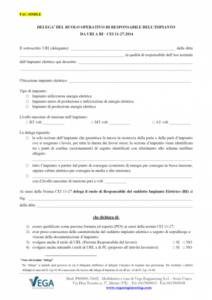 Delega a soggetto esterno all'azienda del ruolo di Responsabile dell’Impianto (RI) dall'Unità Responsabile dell'Impianto (URI) - CEI 11-27