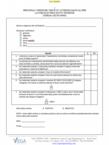 Modulo verifica Attrezzi lavori sotto tensione secondo Norma CEI EN 60900