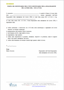 Lettera di incarico dell'Unità Responsabile della realizzazione del Lavoro (URL) - CEI 11-27